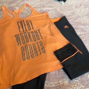 Under Armour Tank and Cropped adidas leggings.